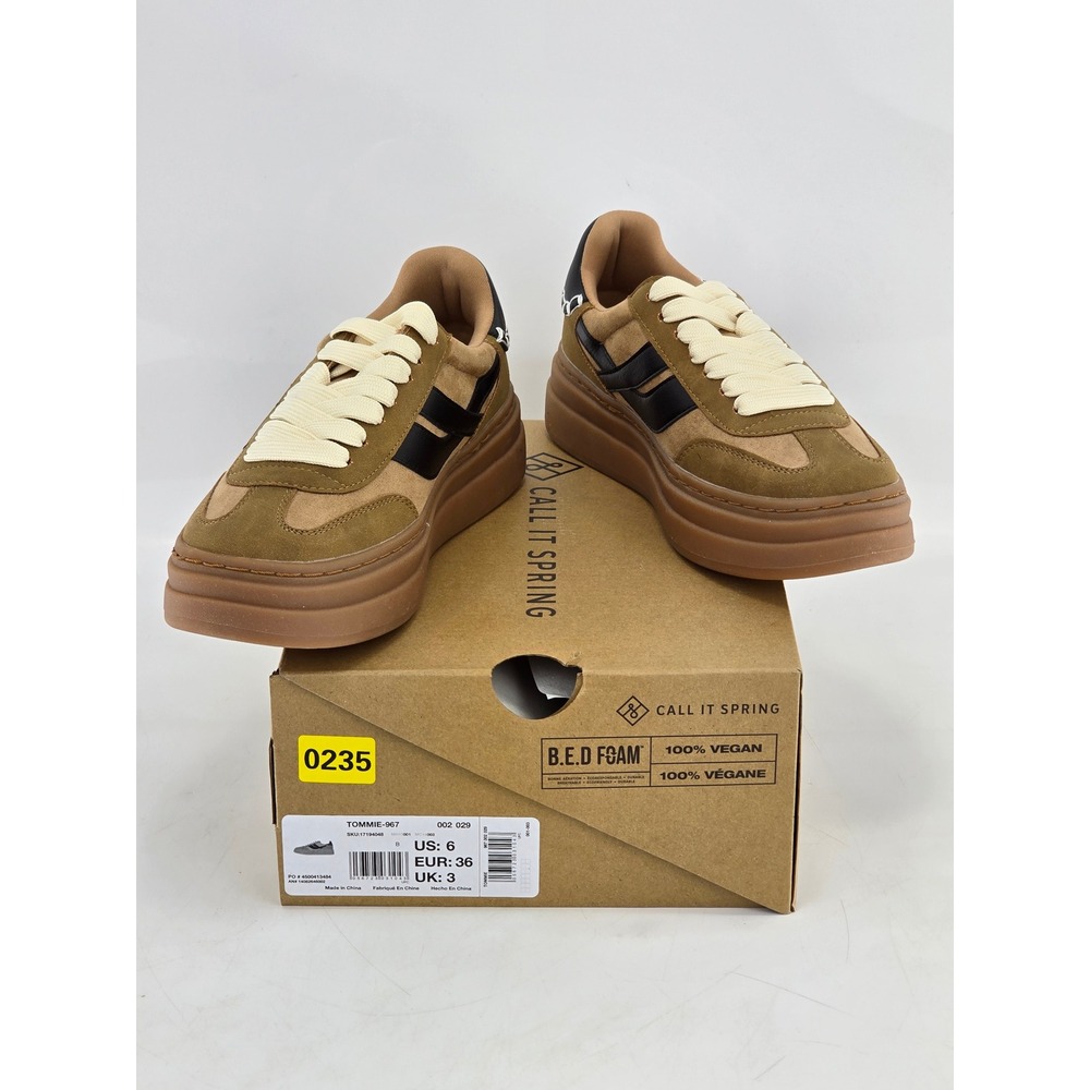 Call It Spring Tommie-967 Platform Sneakers Womens 6 Brown Vegan Leather - New